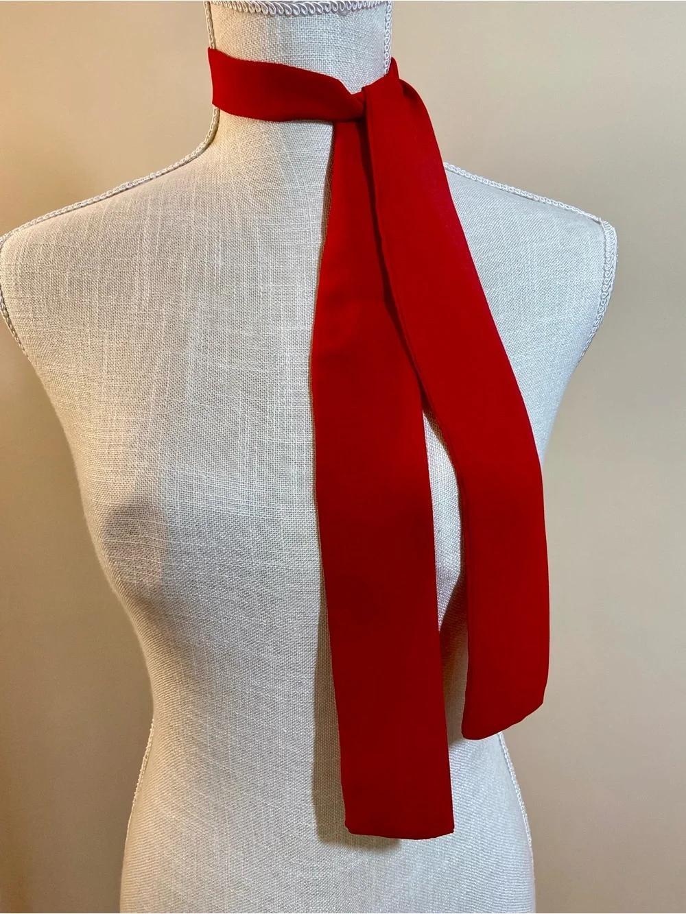 Red Silk Twilly Long Skinny Scarf